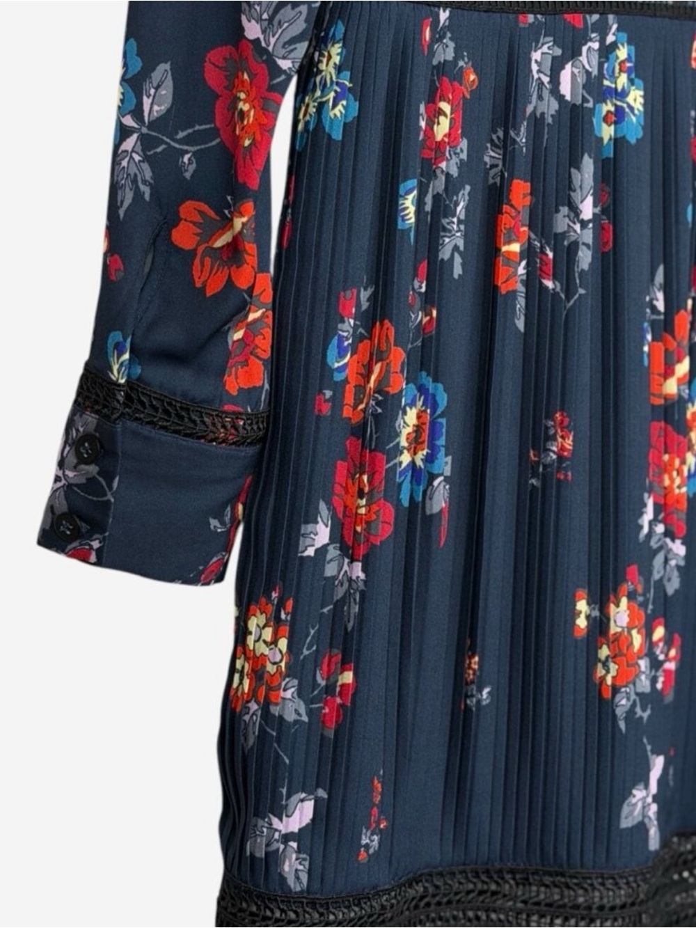 Self Portrait Navy Floral Long-Sleeve Midi Dress VGUC - Picture 4 of 11